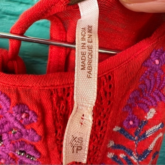 CLEARANCE FREE PEOPLE FAST TIMES EMBROIDERED BEADED FLOWY TOP RED MEDIUM - Picture 6 of 13